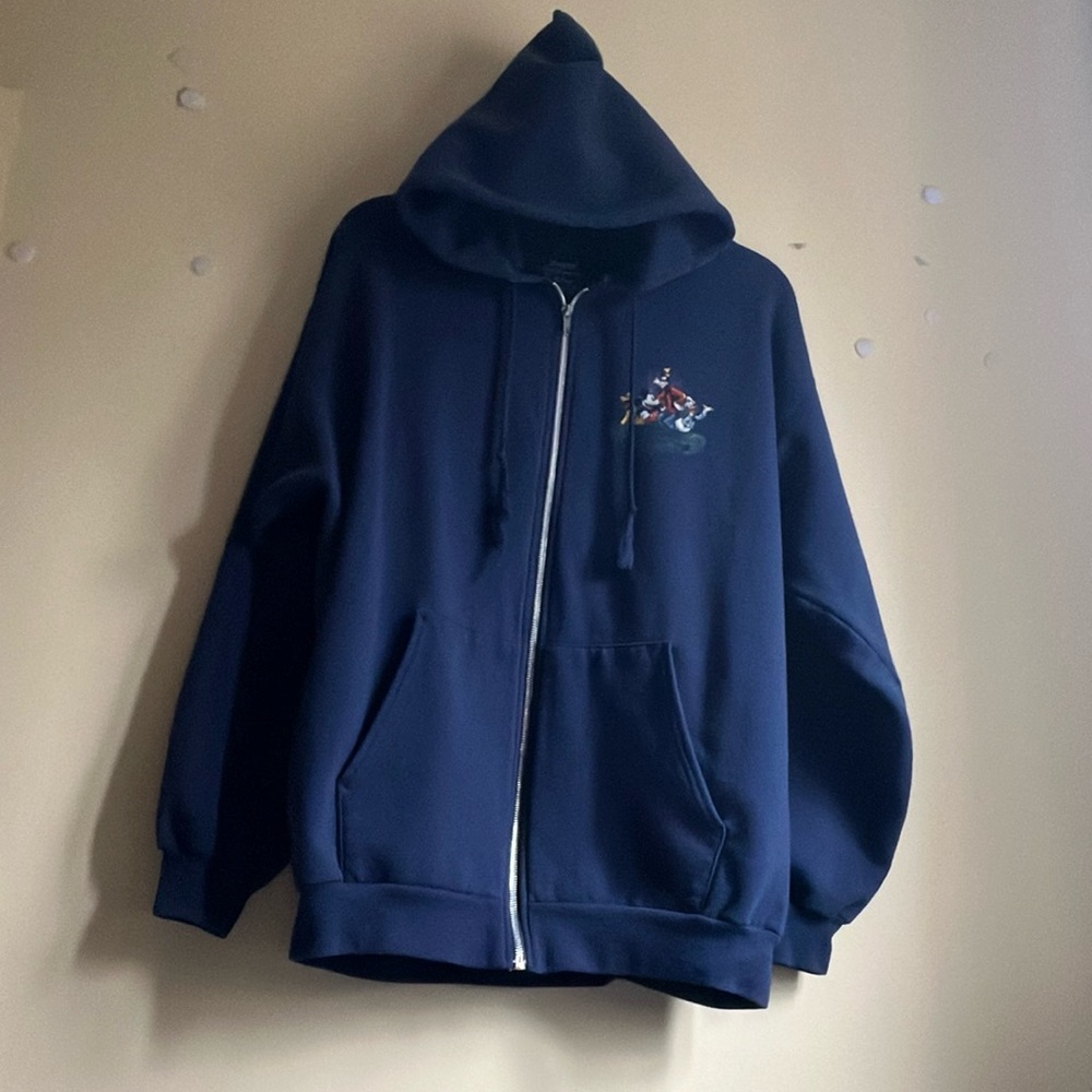 Hanes Walt Disney Adult Large Hooded Navy Zip Up Sweathirt